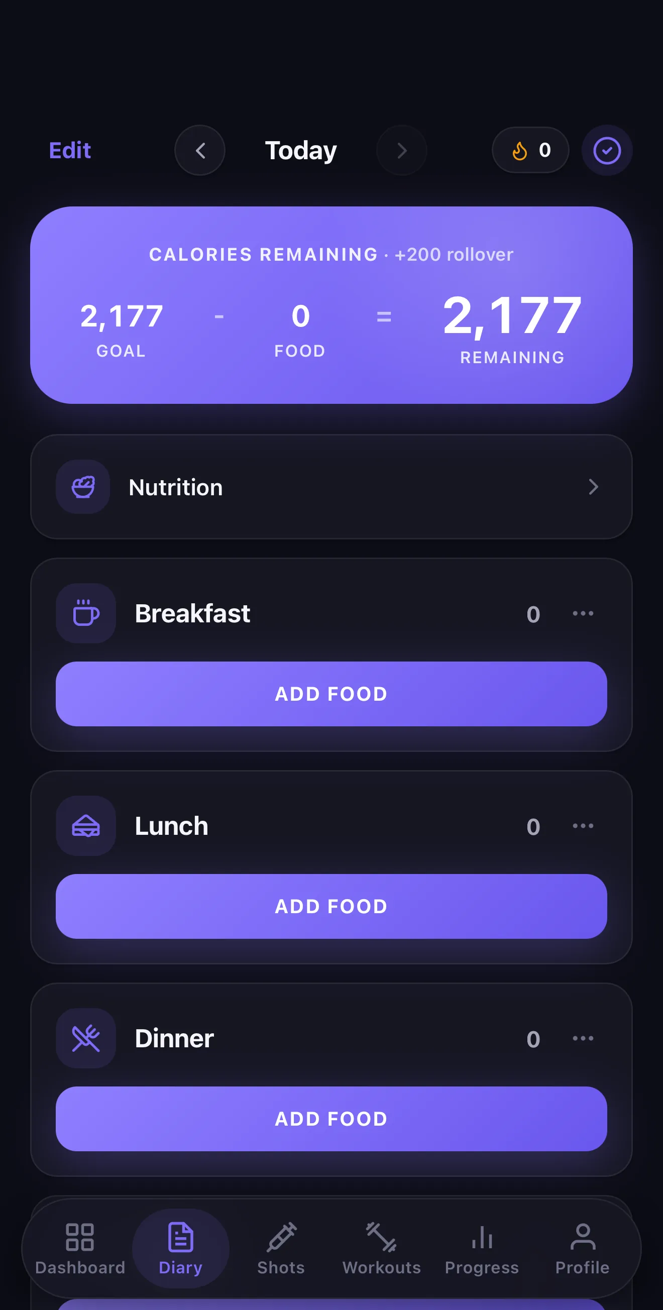 The LockedIn food diary for today