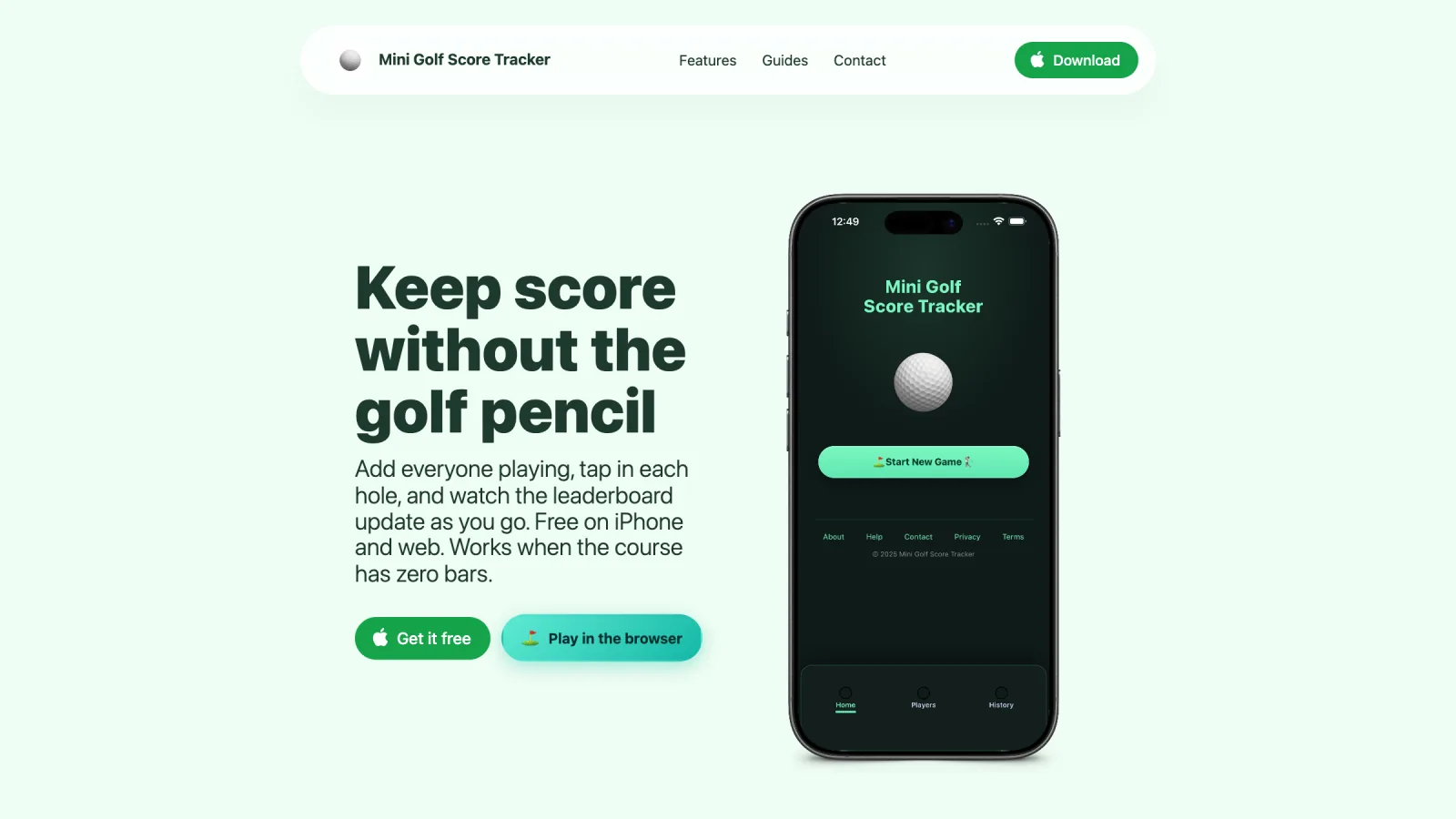 Mini Golf Score Tracker landing page